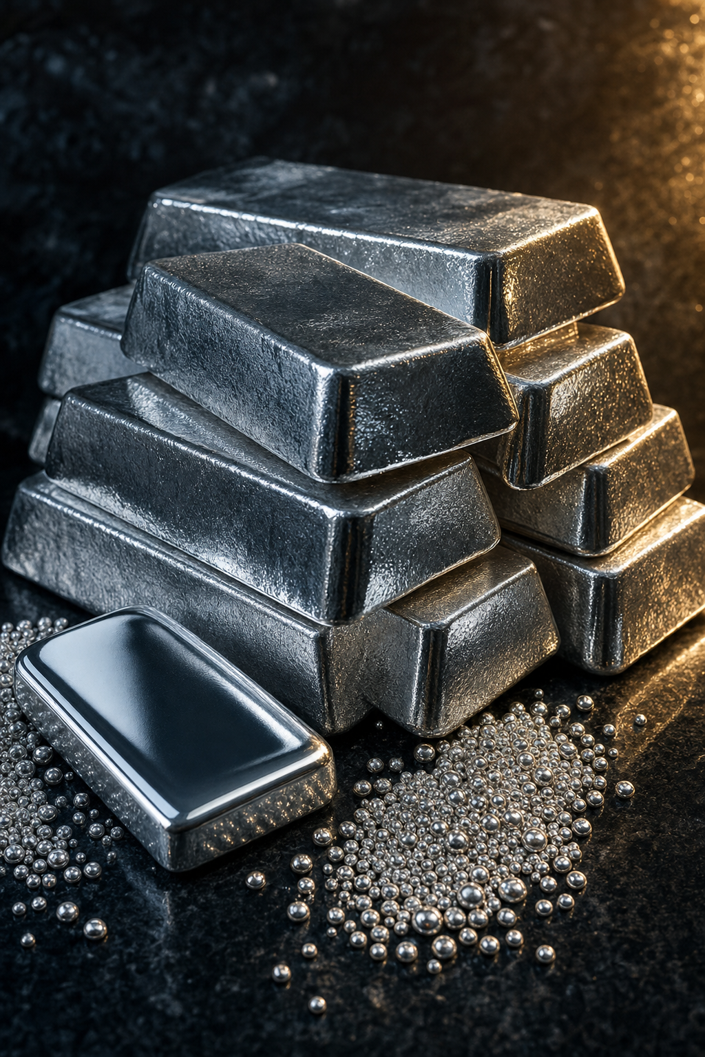 Silver bullion bars and granules